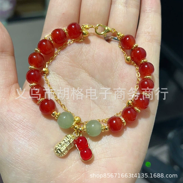 [双链【一圈红珠合金花生】手链]