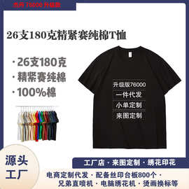 库员外77000跨境180克26支圆领t恤男纯棉纯色男士短袖印字logo