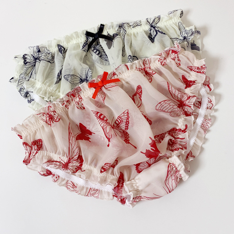 Childe Butterfly Fluttering Men's Wear Men's and Women's Couple Chiffon Lolita Sexy College Student Puppet Briefs Women's Underwear