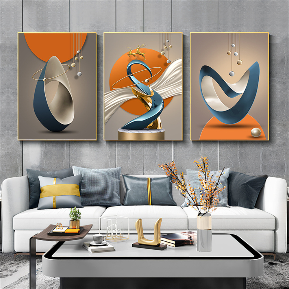 Modern Geometric Orange Frameless Decorative Painting Core Living Room Bedroom Hotel Light Luxury Background Wall Decorative Hanging Painting Cross-border