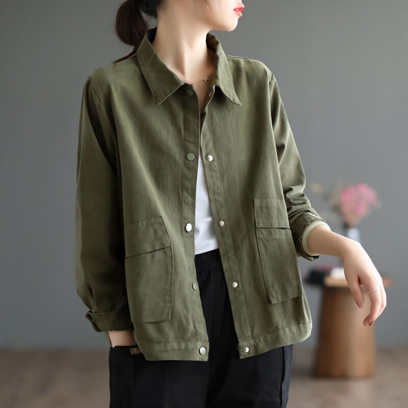 Cotton Workwear Short Jacket Women's Casual Jacket Autumn Korean Style Loose Simple Plus Size Top Cotton Workwear Short Jacket Women's Casual Jacket Autumn Korean Style Loose Simple Plus Size Top