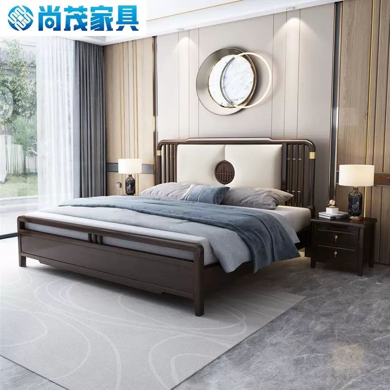 新中式实木床1.8米双人床现代简约主卧婚床轻奢高箱储物床小户型