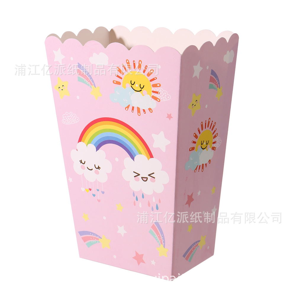 Arco iris rosa temático fiesta suministros set dibujos animados vasos de papel desechables bandejas de papel toallas cubiertos al por mayor
