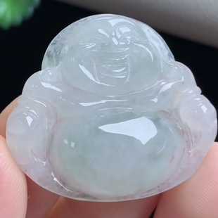 A-Grade Jadeite Buddha Pendant with Soft Texture and Floating Flowers, Myanmar Jadeite from Old Mines with Good Water Quality and Floating Green Maitreya Buddha Design
