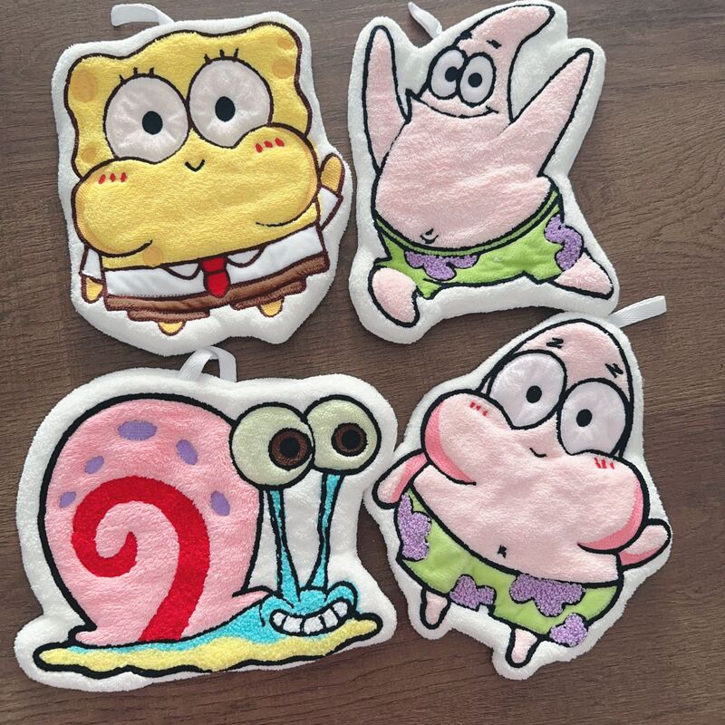 Hanging Coral Velvet Absorbent Handkerchief Cartoon Spongebob Pie Star Thickeneded Kidsren's Cute Hand Towel