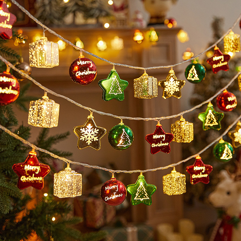 Decoración del árbol de Navidad bola de lámparas parpadeantes luces de cadena Navidad vestido tienda ventanas colgantes creativos joyas pequeñas