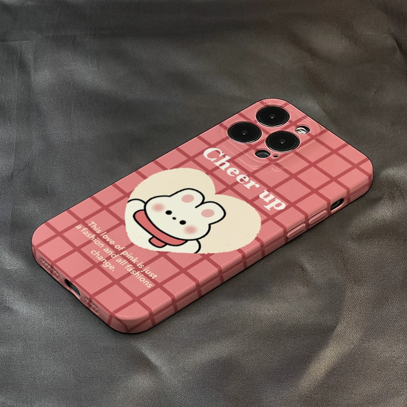 Phone case (Apple) iPhone 15 — pink check grid pattern, multi-model protective shell