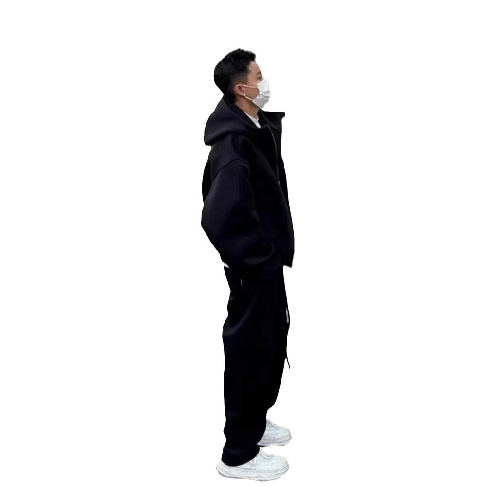 Peso pesado más terciopelo suéter gris claro para hombres otoño e invierno versión coreana suelta casual todo-fósforo sudadera con capucha top de color sólido