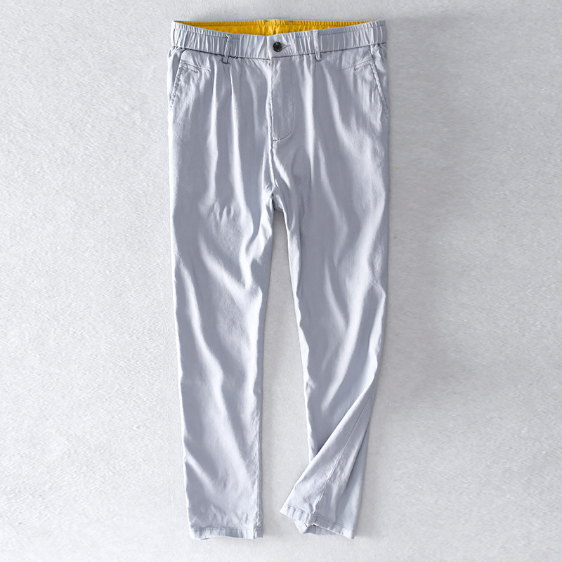 2020 새로운면 및 린넨 캐주얼 바지 느슨한 단색 스트레치 팬츠 스포츠 청소년 카프리 팬츠 린넨 코튼 팬츠 7418