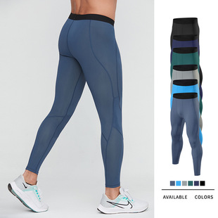 Sports yoga tights men's basketball training quick-drying leggings nylon high elastic body shaping running compression pants