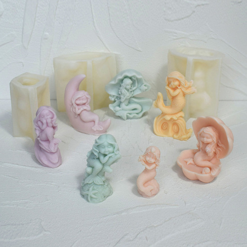 Mermaid Series Aromatherapy Plaster Mold DIY Shell Mermaid Aromatherapy Candle Glue Ornament Silicone Mold