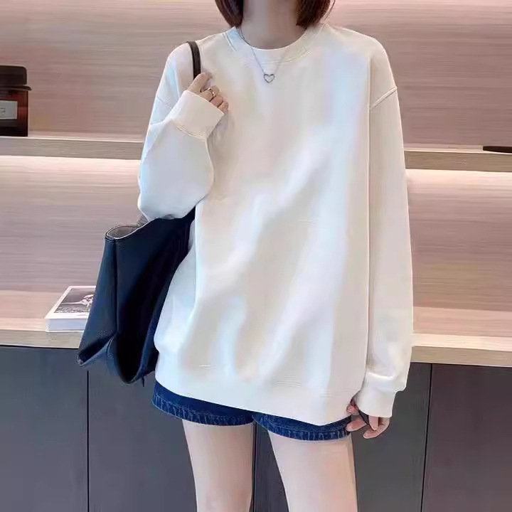 2024 Shake Sound Explosive Fire Solid Color Round Neck Sweater Women's oversize Jacket Loose Lazy Jacket Korean Style Fashionable Spring and Autumn