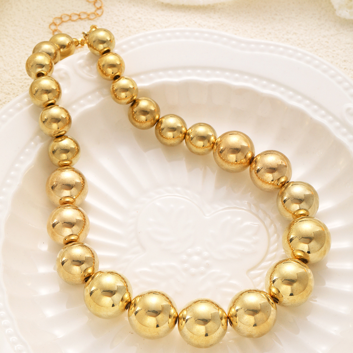 Golden Bead Necklace Geometric Statement Piece For Women_voghion.com
