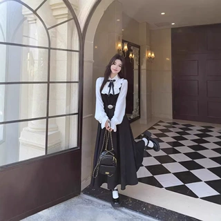 大码学院风气质撞色假两件连衣裙女2026年新款衬衫领高级感长裙
