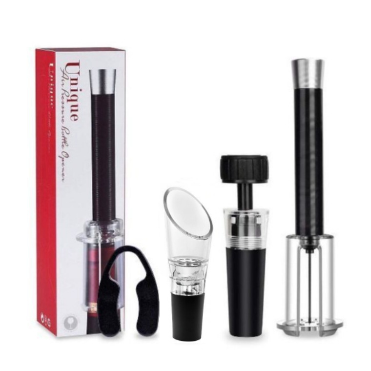 Juego de cuatro piezas de tapón de vino al vacío con aire de aluminio en caja de color