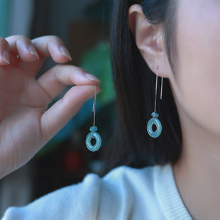 Natural A goods Jade safety buckle earrings Chinese style ice blue water earrings 925 tremella line live wholesale