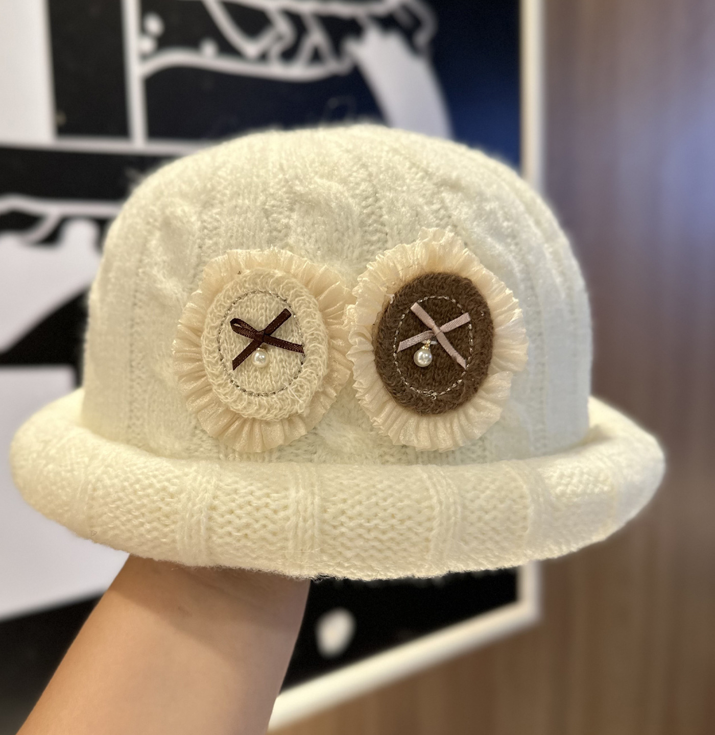 Gorro Sombrero Tejido de Lana Cálido con Moño de Poliéster para Invierno image 7