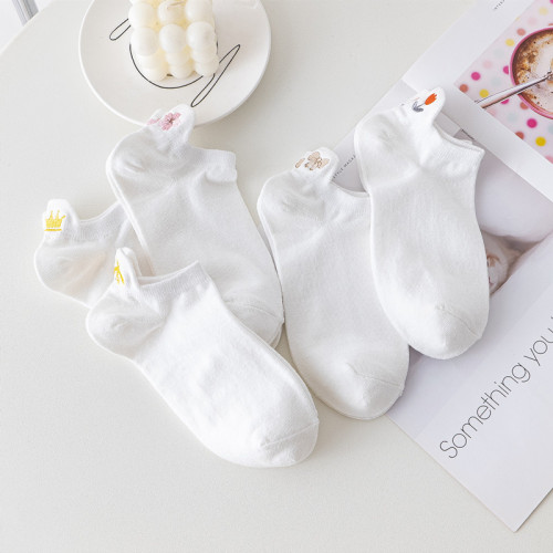 Women's Summer Short Socks, Thin Low-top Slipper Socks with Ear Design, Japanese Style Cotton Socks with Embroidery, Wholesale