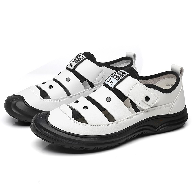 Baotou sandalias para hombres verano transpirables zapatos casuales de moda zapatos de playa al aire libre zapatos agujeros zapatos de cuero suave zapatos de papá