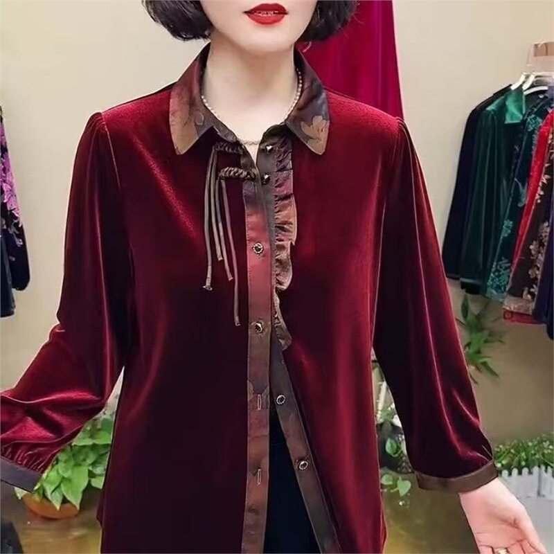 Dropshipping available: 2026 new style velvet top, slimming and elegant, modern Chinese style cardigan, suitable for mothers, age-reducing
