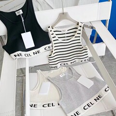 实拍正确版 Ce22春夏新品简约条纹U型针织条纹背心打底短款女现货