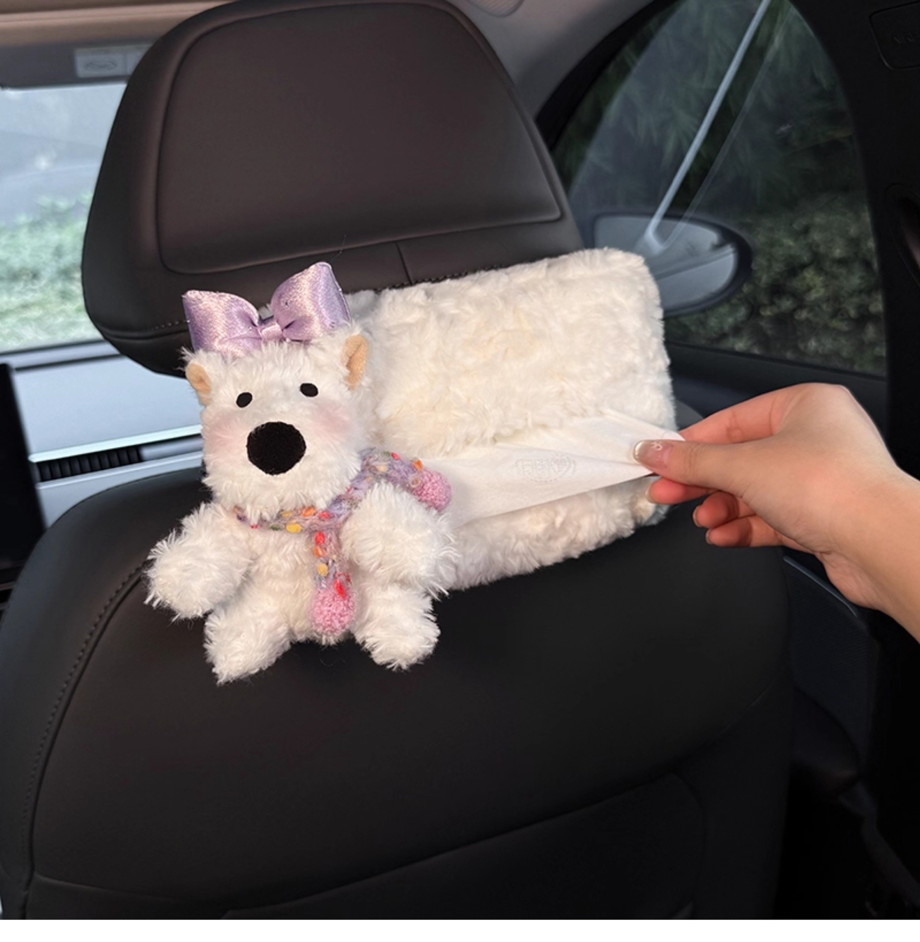 Cute West Highland Car Tissue Box, 2025 New Model, Hanging on the Rear Headrest of the Car, High-End Style for Women