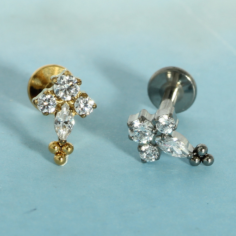G23 Titanium Inlaid Zircon Opal Lip Nail Internal Thread Piercing Earrings 1.2mm Thick Cochlear Nail detail image 13