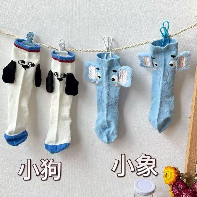立体可爱小象狗狗袜子女春秋中筒袜设计款小众搞怪潮流卡通长筒袜|undefined