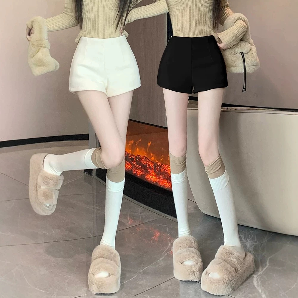 大码辣妹休闲毛呢短裤女秋季2026新款a字小个子高腰显瘦阔腿短裤