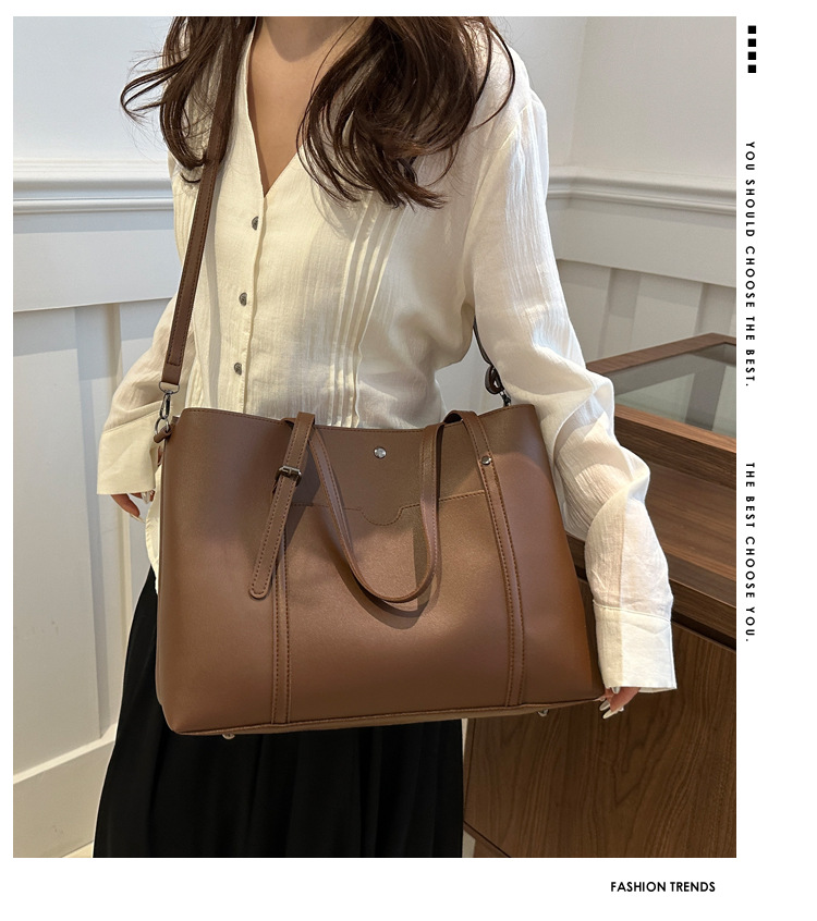 Retro texture commuting solid color simple 2024 autumn new large-capacity single-shoulder bag with a relaxed underarm tote bag details Picture