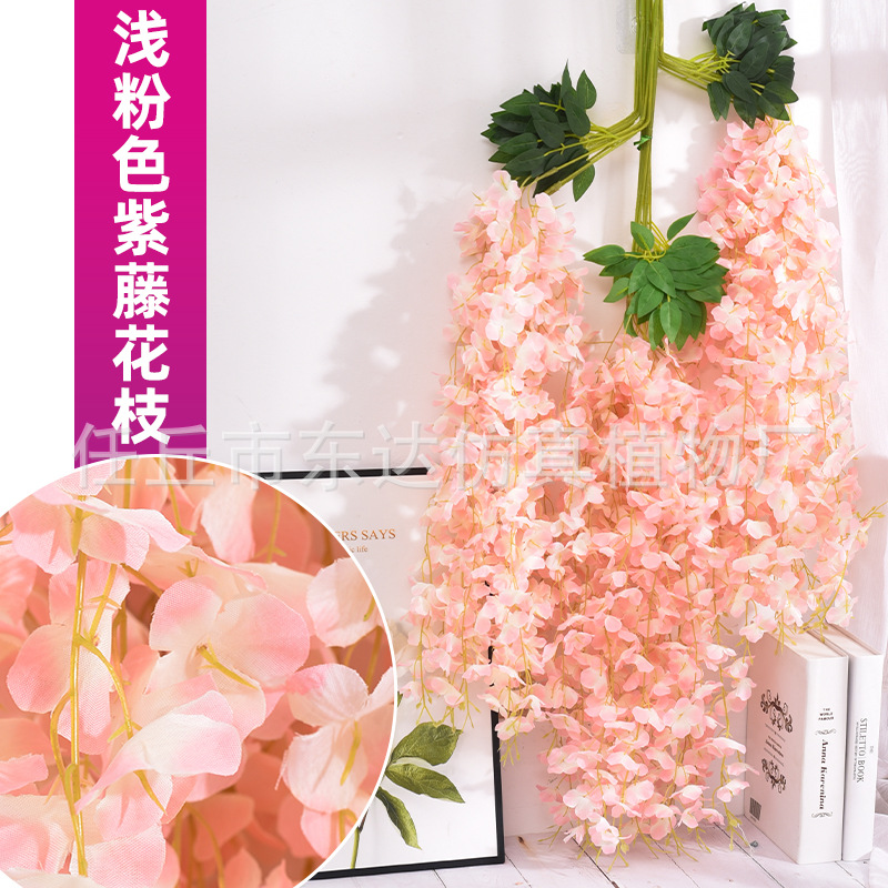 Enredadera artificial de glicinia, enredadera de flores falsas para decoración de techos, enredadera de decoración para bodas en interiores, enredadera de flores de plástico, planta trepadora.