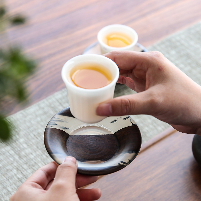 Nuevo soporte creativo de taza de madera sólida aislamiento térmico de imitación de acessorios de té antideslizante jarra de resina japonesa almohadilla de taza de té redonda