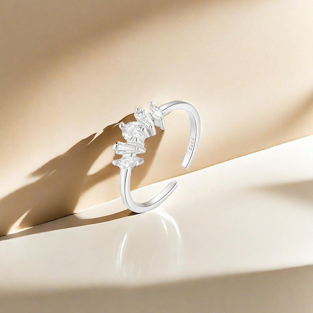 3g Weight Open Rings Classification 1 Piece Quantity Casual Occasion 925 Sterling Silver Material Geometric Pattern Women's Gender Plating Design Sweet Style 925 Sterling Silver Geometric Open Rings 12