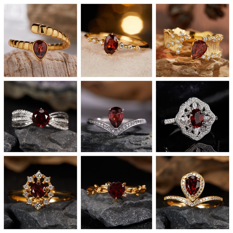 S925 Sterling Silver Plated 18K Natural Garnet Colored Gemstone Index Finger Ring High-End Ins Niche Jewelry Jewelry Wholesale
