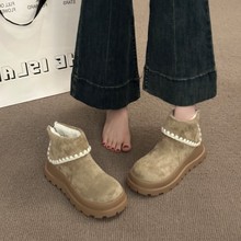 复古棕色英伦风厚底马丁靴女2025新秋冬配裙子加绒雪地勃肯短靴