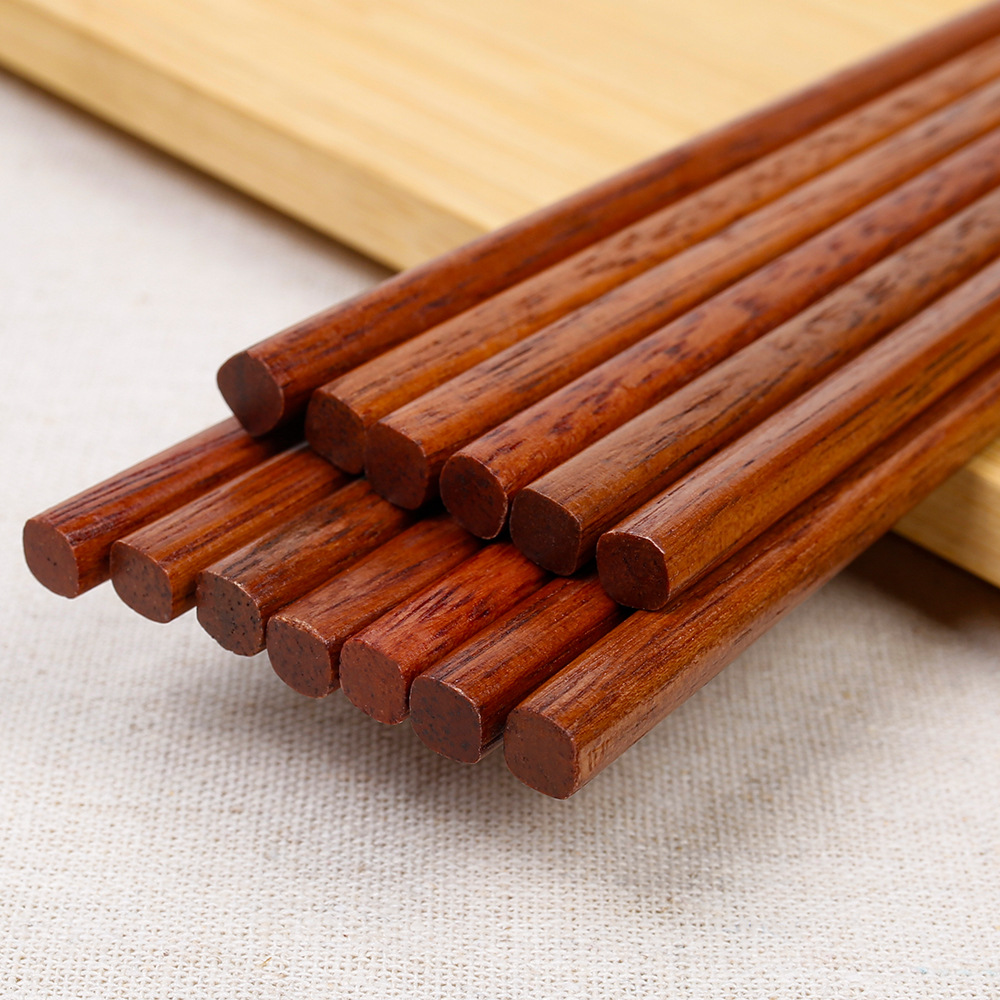 Palillos de madera maciza para el hogar 25cm Palillos de madera de columna roja 10 pares, antideslizantes, no fáciles de mohosos, vajilla de madera tallada al por mayor