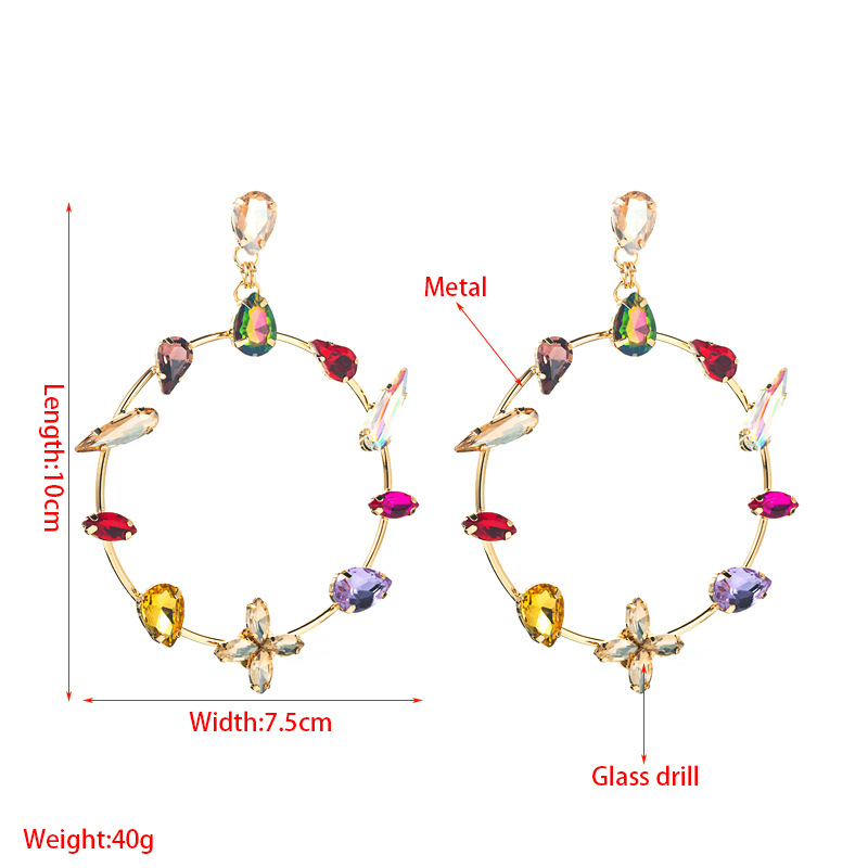 New Personality Exaggerated Geometric Glass Diamond Big Circle Earrings display picture 1