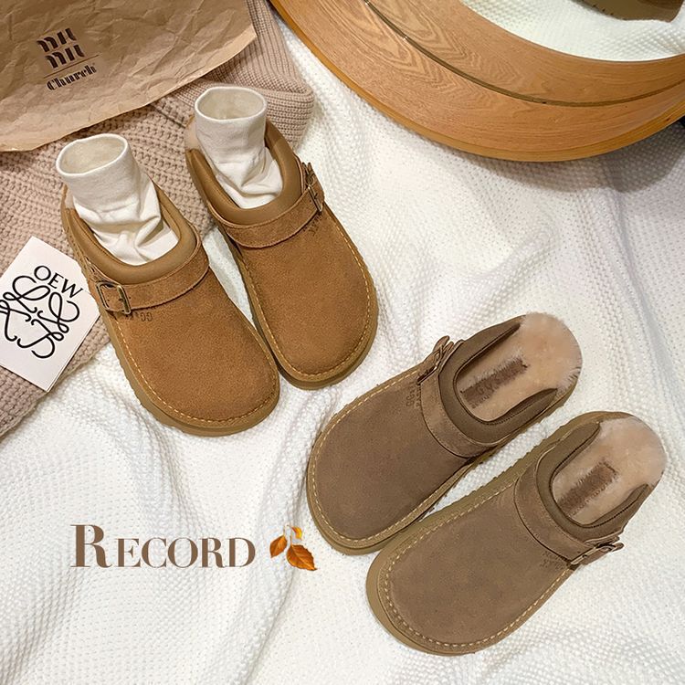 Thick-soled Birkenan shoes Mao Mao slippers women's outer wear 2024 new autumn and winter one-step snow boots fleece-lined covered cotton slippers