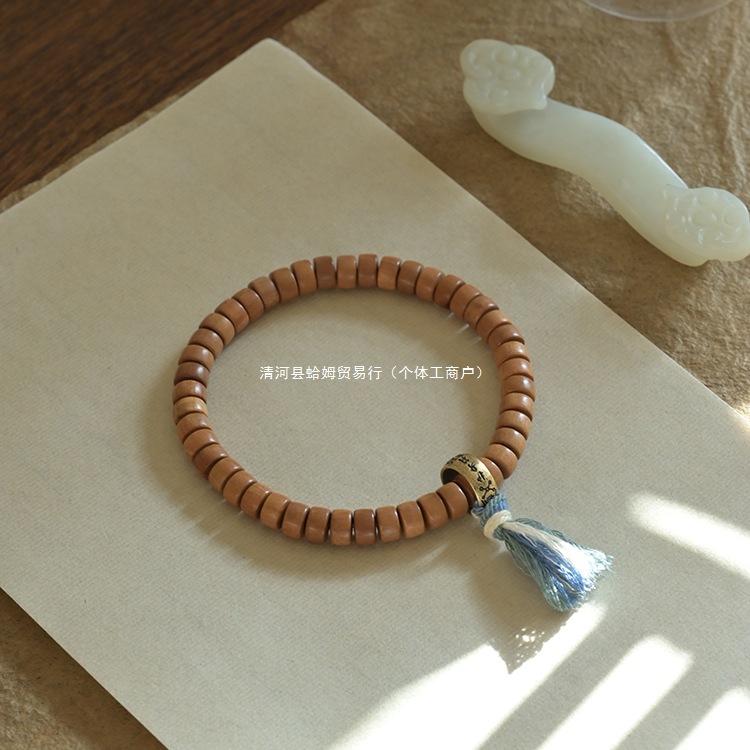 Natural Old Peach Wood Bracelet, Barrel Bead Bracelet, Black Sandalwood, Green Sandalwood Bracelet, Copper Body Protection, Good Luck Buddha Beads, Men's and Women's Models