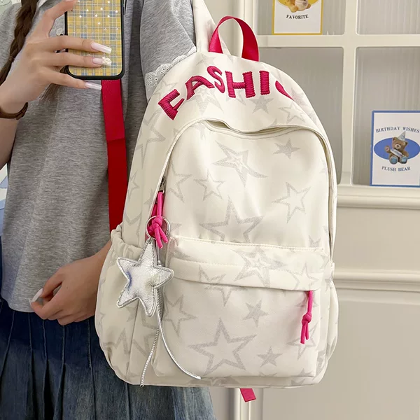 Japanese-style school backpack with star print, suitable for junior high school students, high school students, and college students, lightweight and large-capacity