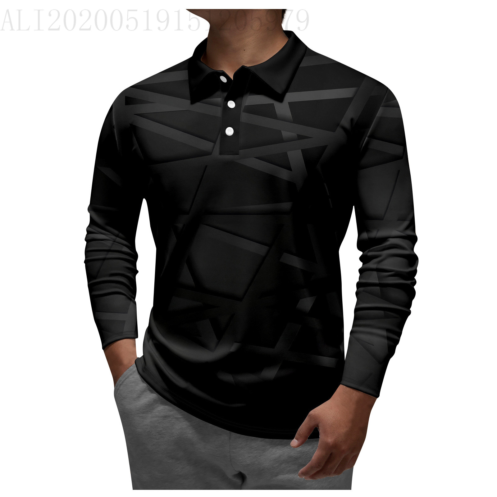 Pulse Polo Shirt European And American Cross-Border Men's Long Sleeve Striped T-Shirt Middle-Aged Plaid Button_viptrois.com