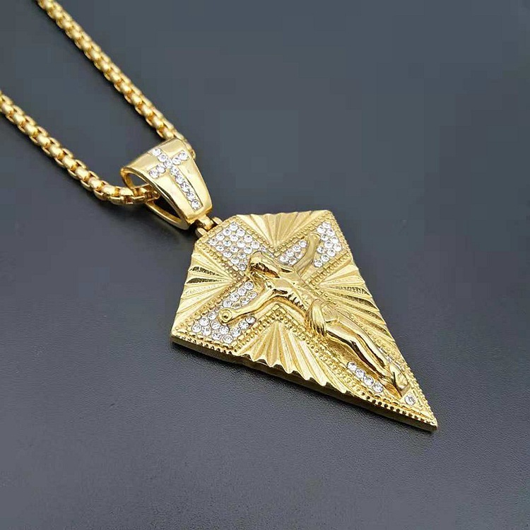 Solid Color Pattern Men's Gender Inlay Design Hip-Hop Solid Color Titanium Steel Inlay Rhinestones Men's Pendant Necklace