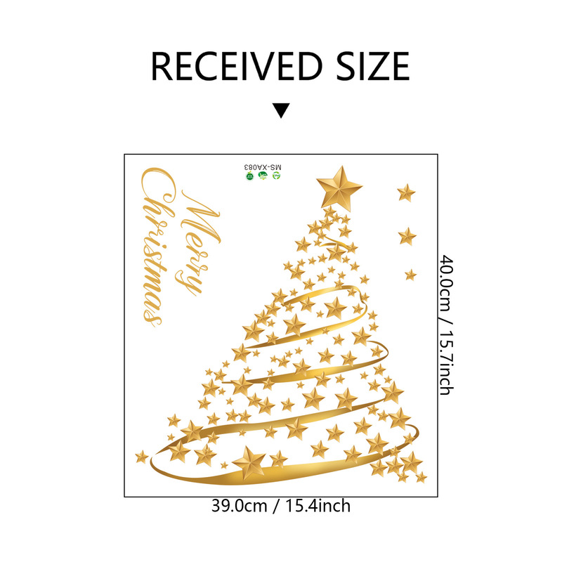 MS-XA083クリスマス金色星クリスマスツリー祝日パーティーシーン商用ガラスショーウインドー装飾壁貼り|undefined