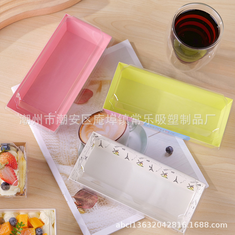 Caja de papel y plástico rectangular horneado toalla rodada para pastel sándwich de carne de pino conchas anti niebla desechable caja de embalaje de punto oeste