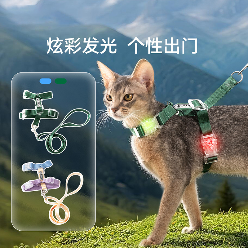 Nuevo gatos nerviosos transfronterizos brillantes brillantes I-shaped cuerda de tracción para caminar con cuerda de perro a prueba de explosiones perros gatos pecho espalda