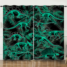 亞馬遜跨境窗簾卡通恐龍變色龍3D數碼印花遮光簾打孔批發廠家直銷