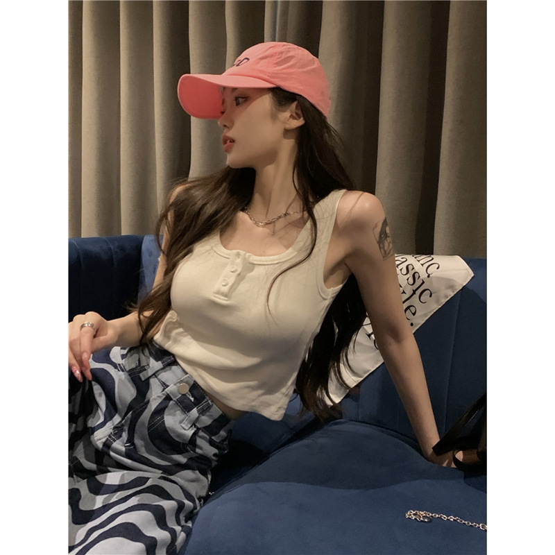 Blue U-shaped vest women's slim slim strap button thread vest women's bottoming back cross-border foreign trade wholesale