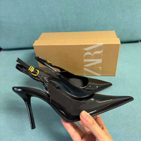 Black Stilettos Za2025 New Autum Black Metal Buckle Decorated Pointed Toe Stilet