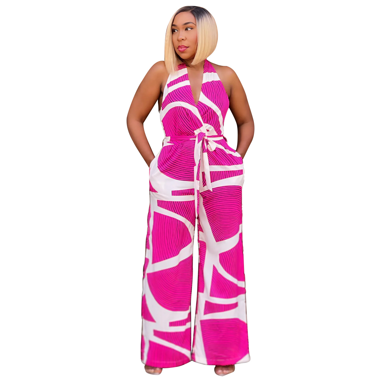 C6985 Aliexpress transfronterizo Amazon estación independiente de moda europea y americana prendas de mujer impresas exquisitas sin mangas V-collar vestido