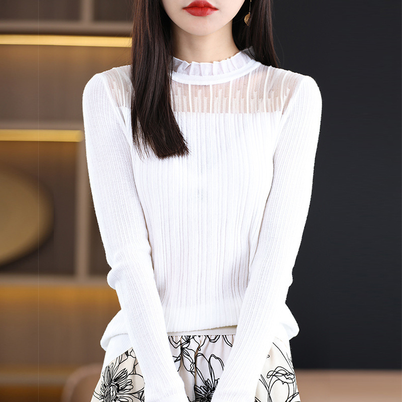 法式别致洋气小上衣蕾丝打底衫女内搭半高领毛衣长袖针织衫|undefined